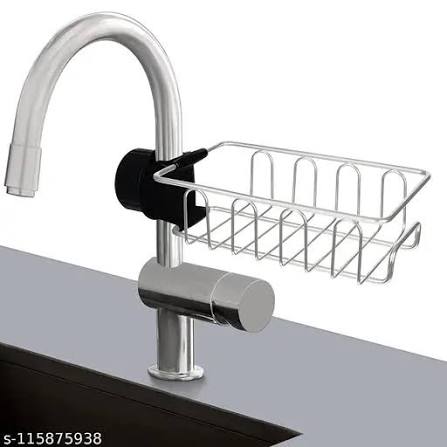 Spinfluencs Stainless Steel Adjusting Multifunctional Over Kitchen Sink Caddy Clamp Faucet Sponge Scrubber Holder Storage Hanging Shelf Draining Bathroom Tap Shampoo Soap Organizer Rack