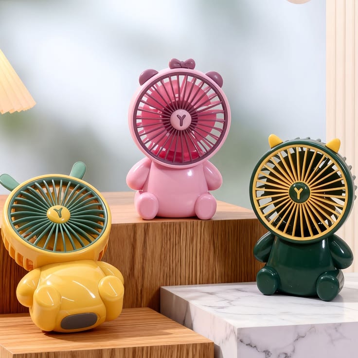 PACK OF 2 Portable Cartoon Shaped Handheld USB Rechargeable Small Fan & Student Desktop Phone Holder (Pack Of 2)