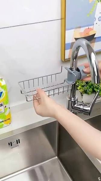 Spinfluencs Stainless Steel Adjusting Multifunctional Over Kitchen Sink Caddy Clamp Faucet Sponge Scrubber Holder Storage Hanging Shelf Draining Bathroom Tap Shampoo Soap Organizer Rack
